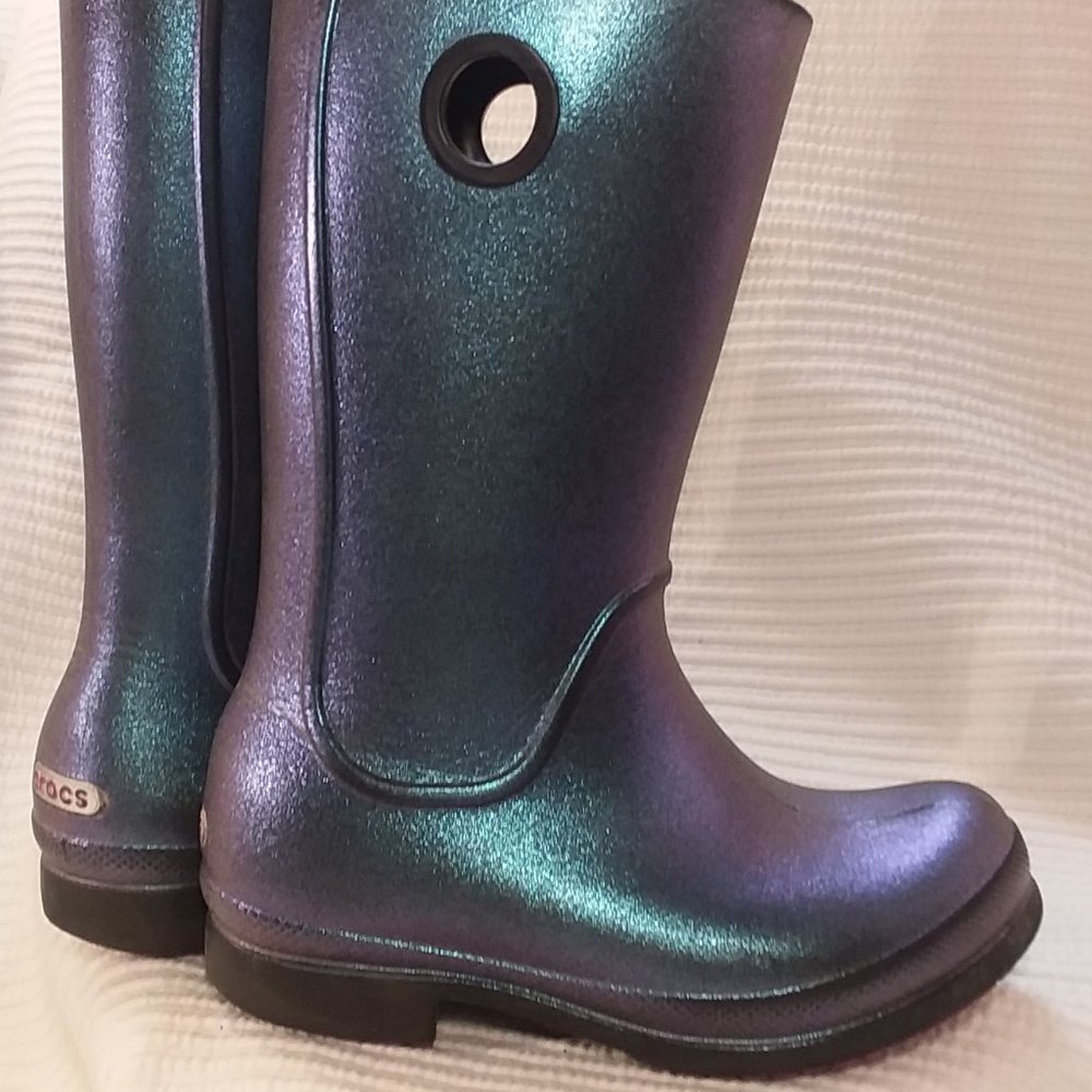 Crocs Blue/Violet Metallic Waterproof Boots Sz 11